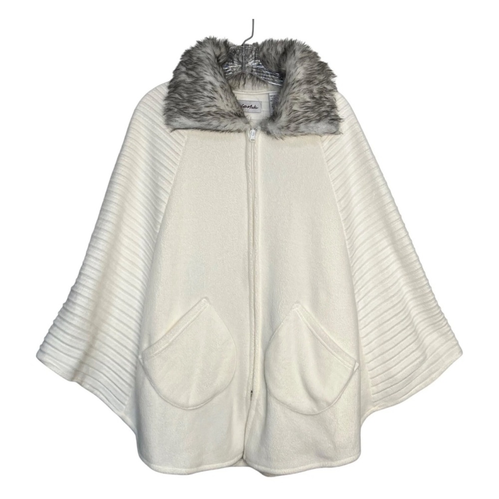 Le Moda Women’s Faux Fur Trim Poncho Coat OS